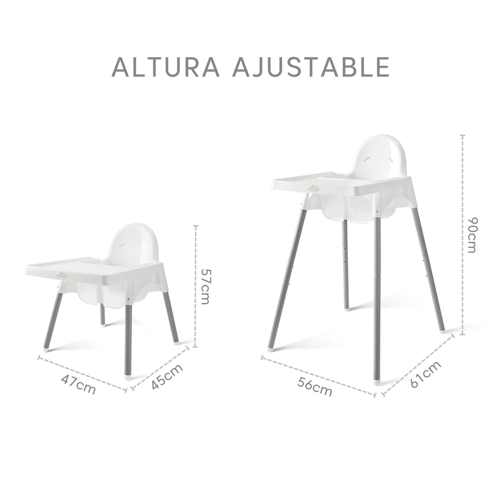 SILLA ALTA DE BEBÉ / ALTURA AJUSTABLE / BLANCA
