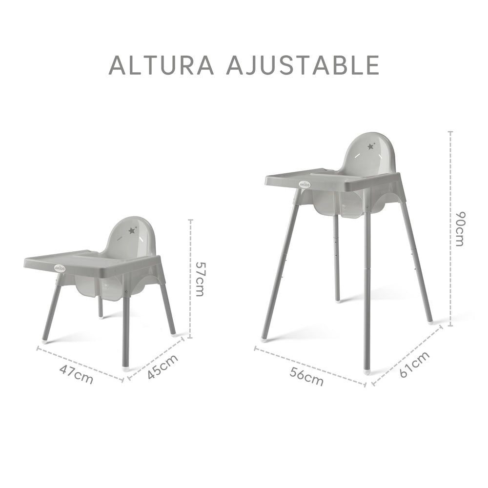SILLA ALTA DE BEBÉ / ALTURA AJUSTABLE / GRIS