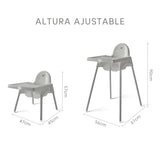 SILLA ALTA DE BEBÉ / ALTURA AJUSTABLE / GRIS